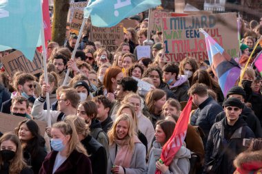 Crowds Protesting At The Niet Mijn Schuld Demonstration At Amsterdam The Netherlands 5-2-2022