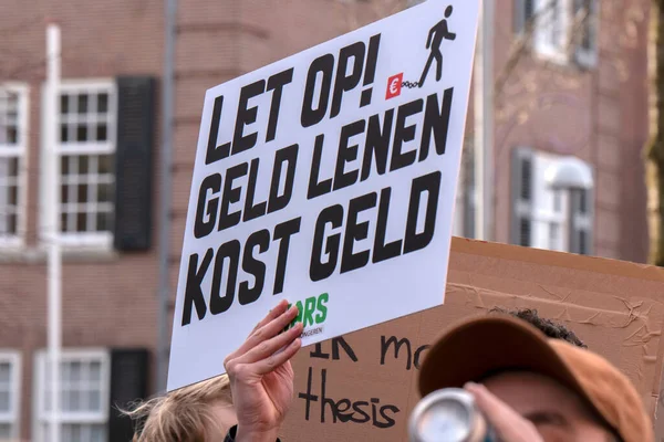 Billboard Let Geld Lenen Kost Geld Niet Mijn Schuld Demonstration — Photo