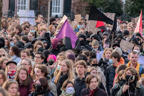 Crowds Protesting Niet Mijn Schuld Demonstration Amsterdam Netherlands 2022 — Zdjęcie stockowe