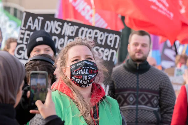 Photographing Protester Niet Mijn Schuld Demonstration Amsterdam Netherlands 2022 — Fotografia de Stock