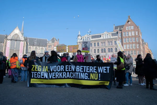 Amnesty Demonstrating Femicide Women March Demonstration Amsterdam Netherlands 2022 — 스톡 사진