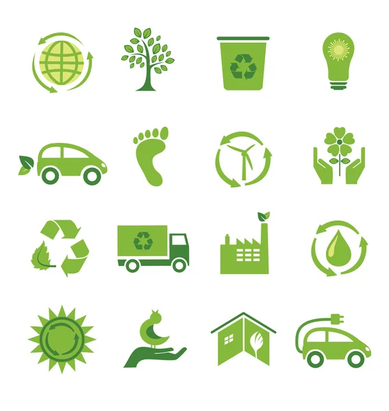 Conjunto de 16 ícones verdes — Vetor de Stock