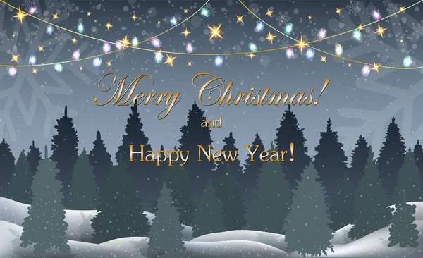 Weihnachtlicher Hintergrund Mit Tannenbäumen Und Girlanden Für Postkarten Vektorillustration — Stockvektor