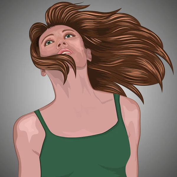 Retrato Uma Menina Com Cabelo Fluindo Ilustração Vetorial Eps — Vetor de Stock