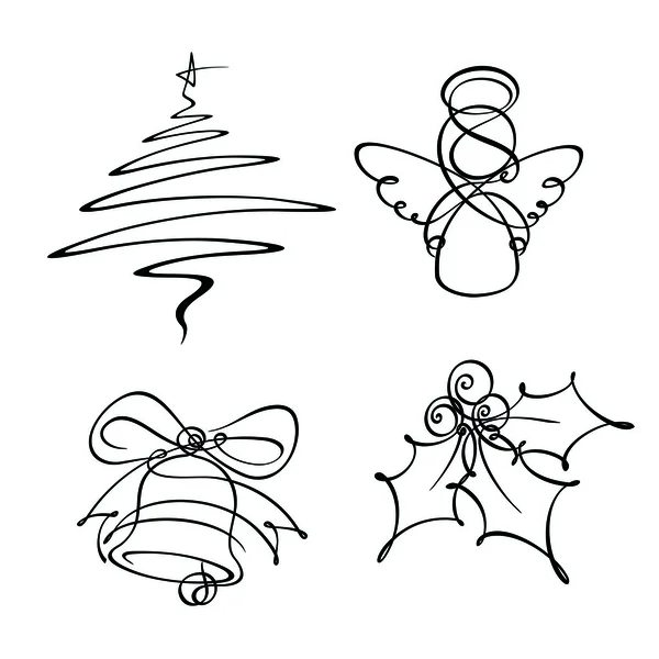 Four Christmas Single Line Icons — Stock Vector