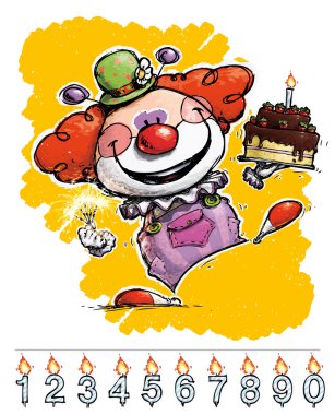 Clown Carrying a Birthday Cake clipart