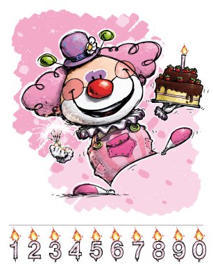 Clown Carrying a Girl's Birthday Cake clipart