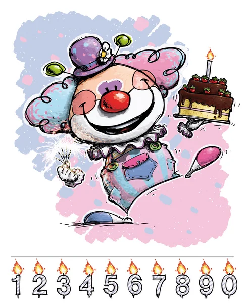 Clown Carrying a Baby's Birthday Cake — Stock Vector