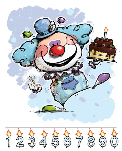 Clown Carrying a Boy 's Birthday Cake — стоковый вектор