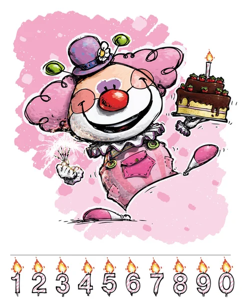 Payaso llevando el pastel de cumpleaños de una chica — Vector de stock