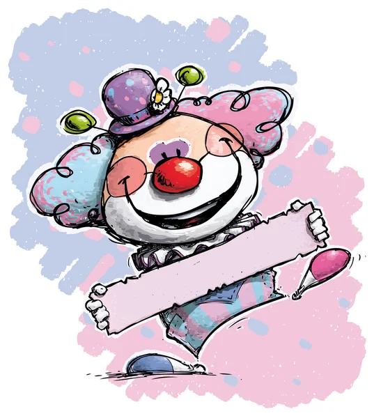 Clown tenant une étiquette - Couleurs de bébé — Image vectorielle