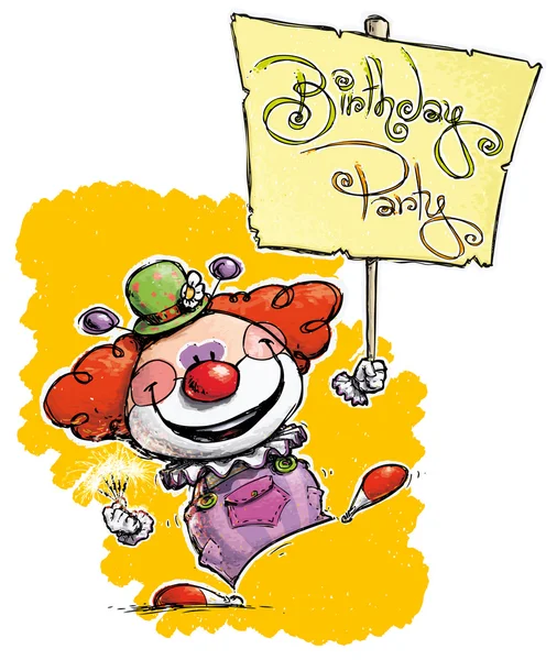 Clown Holding a Birthday Party Placard — Stock Vector