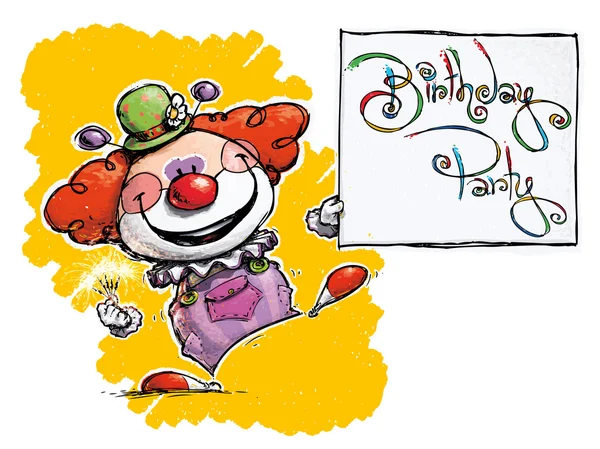 Clown Holding Invitation-Birthday Party - Stok Vektor