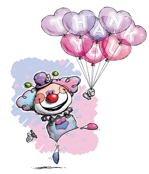 Clown mit Herz Luftballons sagen Danke — Stockvektor