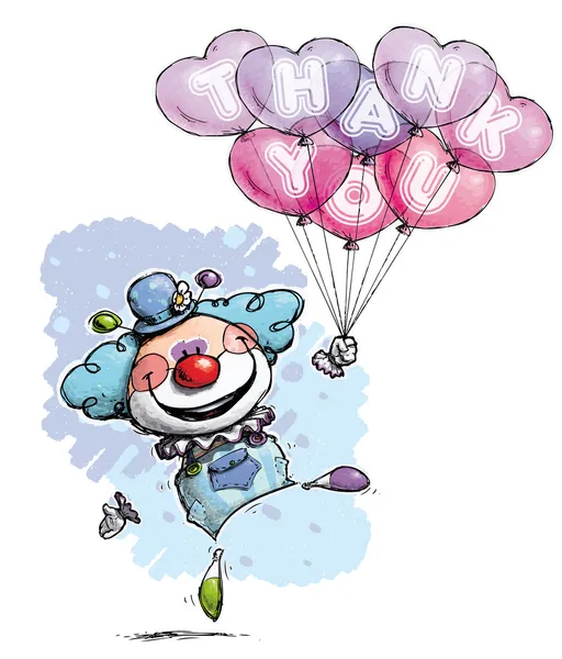 心形气球说谢谢-男孩颜色与小丑 — 图库矢量图片