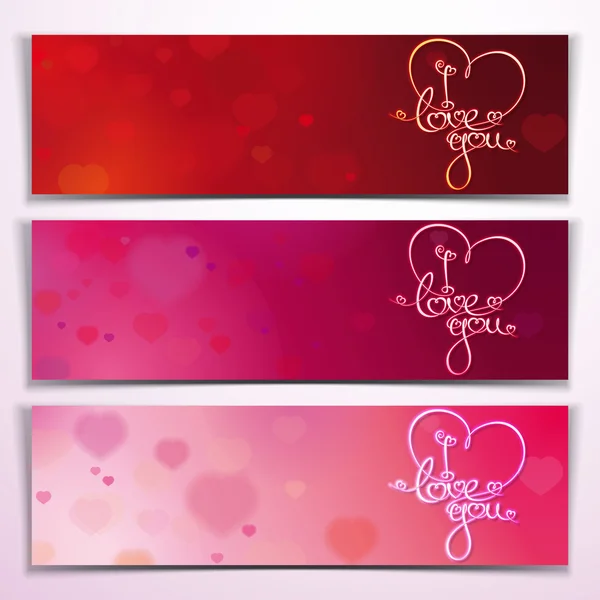 Tre jag älskar du banners - röd rosa — Stock vektor