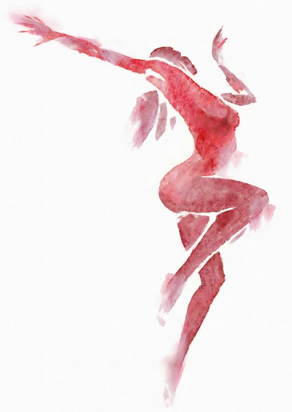 Naakte moderne danser redwatercolor op wit — Stockfoto