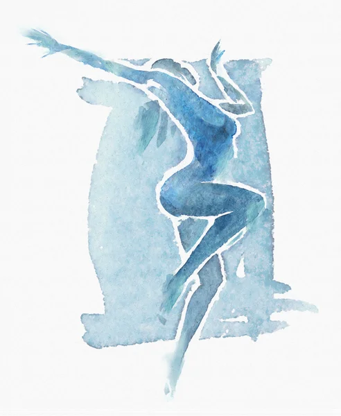 Naked Modern Dancer Watercolor Blue — Stock Photo, Image