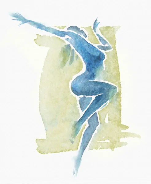 Naakte moderne danser aquarel blauw - groen — Stockfoto