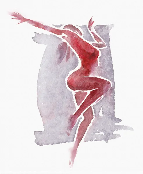 Naakte moderne danser aquarel rood — Stockfoto