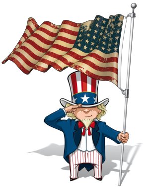 Uncle Sam Saluting the US WWI-WWII (48 star) Flag clipart