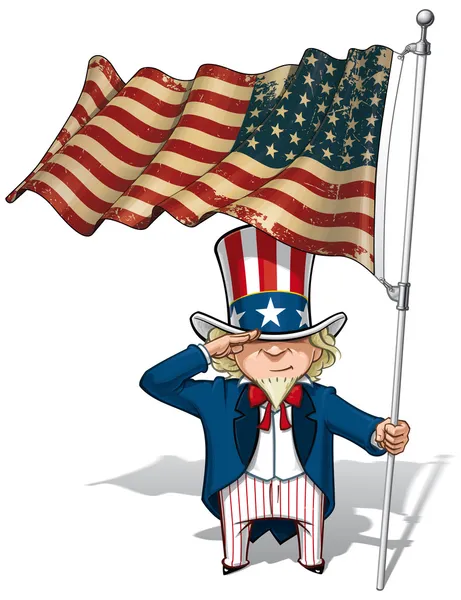 Uncle Sam Saluting the US WWI-WWII (48 star) Flag — Stock Vector