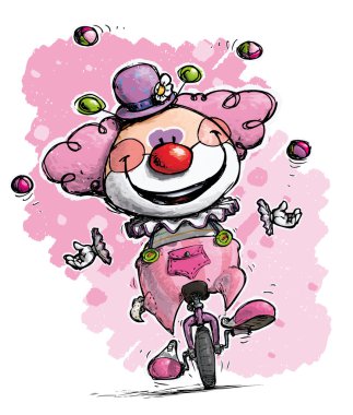 Clown on Unicle Juggling Girlie Colors clipart