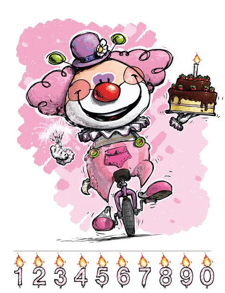 Clown on Unicle Carrying a Gils's Birthday Cake — Stock Vector