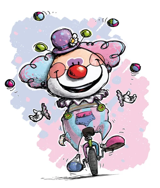 Clown op Unicle jongleren Girlie kleuren — Stockvector