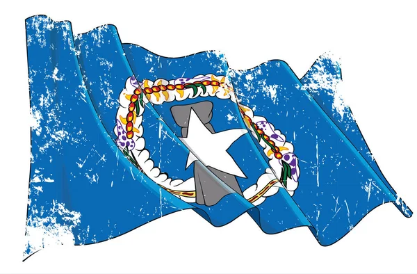 马里亚纳群岛北部飘扬的旗帜的矢量纹理曲柄图解 明确界定的层次和群体上的所有要素 — 图库矢量图片