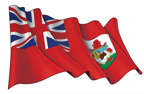 Ilustración Vectorial Una Bandera Ondeante Las Bermudas Todos Los Elementos — Vector de stock