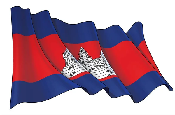 Vector Illustratie Van Een Golvende Vlag Van Cambodja Alle Elementen — Stockvector