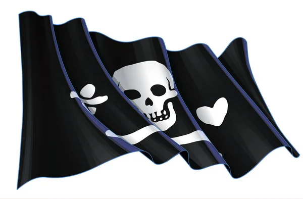 Illustrazione Vettoriale Jolly Roger Ondulante Del Cofano Scamosciato Pirata Tutti — Vettoriale Stock