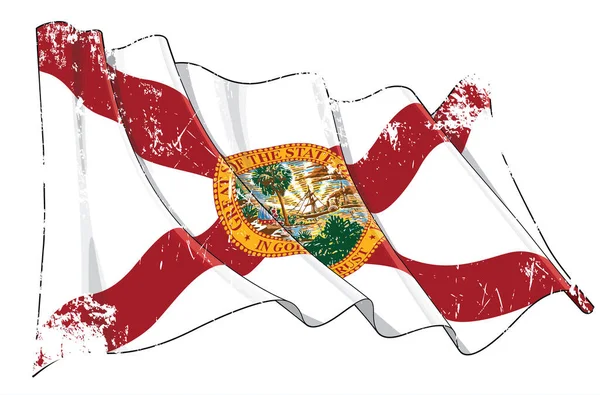 ベクトルフロリダ州の波状旗のテクスチャ付きグランジイラスト すべての要素を明確に定義されたレイヤーとグループで — ストックベクタ