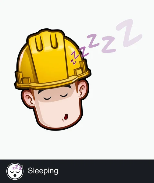 眠っている感情的な表現と建設労働者の顔のアイコン よく説明されたレイヤーとグループ上のすべての要素 — ストックベクタ