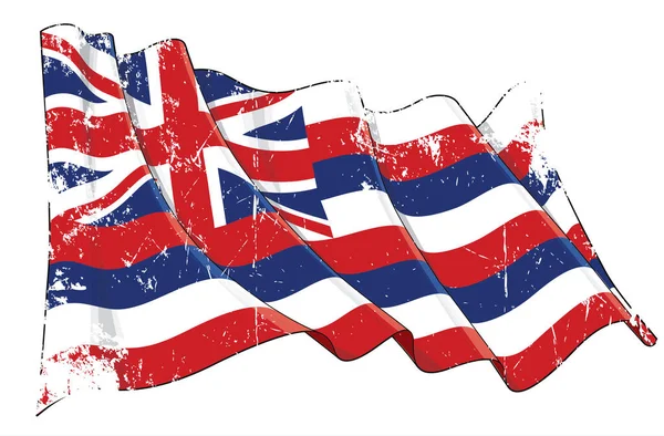 Vector Textured Grunge Illustration Einer Wehenden Flagge Des Staates Hawaii — Stockvektor