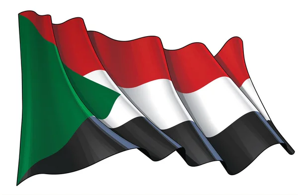 Vektorillustration Einer Wehenden Flagge Des Sudan Alle Elemente Sauber Auf — Stockvektor