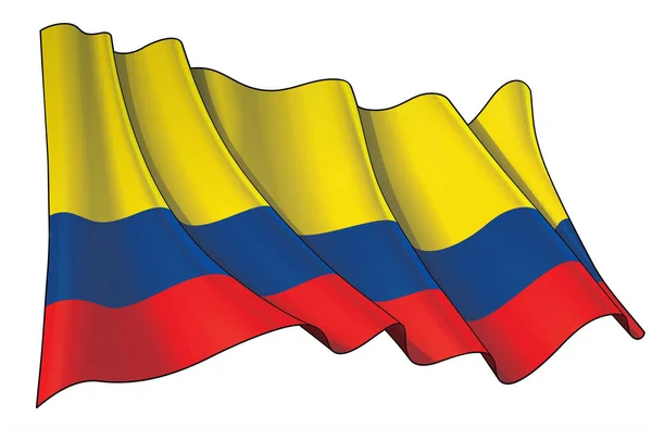 Ilustración Vectorial Una Bandera Ondeante Colombia Todos Los Elementos Perfectamente — Vector de stock