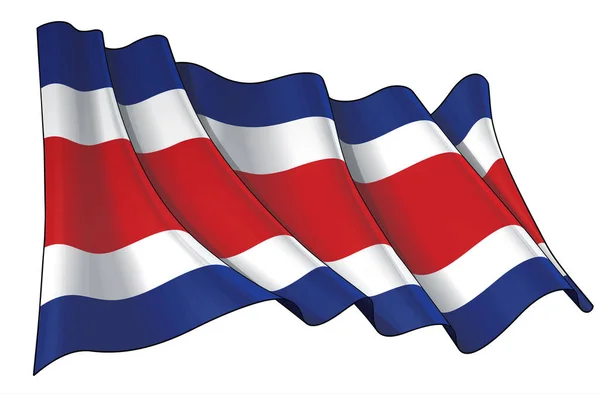 Illustrazione Vettoriale Una Bandiera Sventolante Del Costa Rica Tutti Gli — Vettoriale Stock