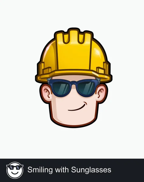 Icono Una Cara Trabajador Construcción Con Smiling Sunglasses Expresión Emocional — Vector de stock