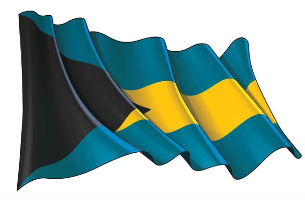 Ilustración Vectorial Una Bandera Ondeante Las Bahamas Todos Los Elementos — Archivo Imágenes Vectoriales