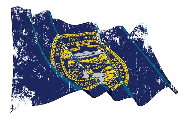 Vector Textured Grunge Ilustração Uma Bandeira Ondulante Estado Nebraska Todos — Vetor de Stock