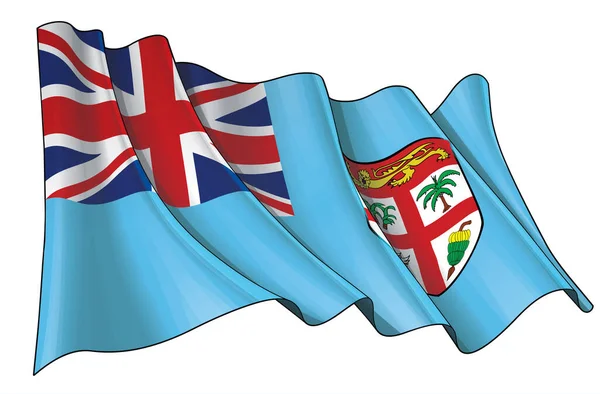 Ilustração Vetorial Uma Bandeira Ondulante Das Ilhas Fiji Todos Elementos — Vetor de Stock