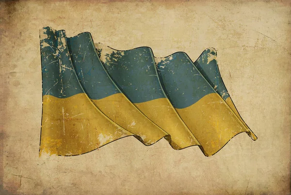 Texturerad Åldrad Papyrus Bakgrund Med Repad Illustration Viftande Flagga Ukraina — Stockfoto