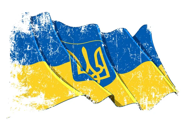 Grunge Vector Ilustración Rasguño Texturizado Ondeando Bandera Del Estado Ucrania — Vector de stock