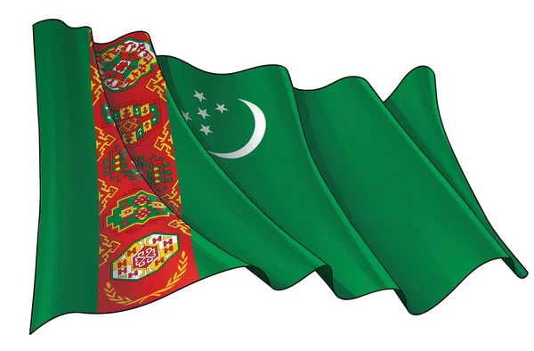 Vektorillustration Einer Wehenden Flagge Turkmenistans Alle Elemente Sauber Auf Klar — Stockvektor
