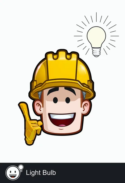 Icon Construction Worker Face Having Idea Light Bulb Emotional Expression — Stock Vector