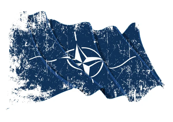Illustrazione Vettoriale Grunge Una Bandiera Sventolata Graffiata Della Nato Tutti — Vettoriale Stock