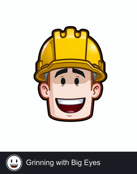 Icône Travailleur Construction Visage Avec Sourire Aux Grands Yeux Expression — Image vectorielle