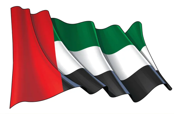 Vektorillustration Einer Wehenden Flagge Der Vereinigten Arabischen Emirate Alle Elemente — Stockvektor